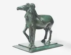 Man with Horse by David Backhouse, bronze with artist applied green patina, sold Dec 2021