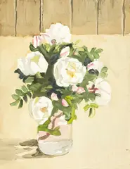 Eagle Island Roses by Fairfield Porter, 1973, oil on board, sold Dec 2021