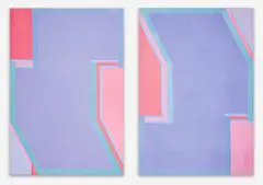 Diptych of Rotating Reds by Michael Loew, 1968, oil on canvas, sold Dec 2021