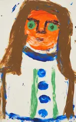 Outsider Art , Figure w/ Orange Face by Eddy Mumma, print, sold Jul 2023