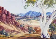 Central Australian Landscape by Albert Namatjira, c.1953, watercolour on paper, sold Mar 2010
