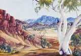 Central Australian Landscape by Albert Namatjira, c.1953, watercolour on paper, sold Mar 2010