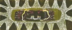 Untitled by Ginger Riley Munduwalawala, 1990, synthetic polymer paint on composition board, sold Mar 2010