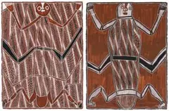 Ji-Japurn – Ancestral Creator Beings I And Ii by England Bangala, 1997, natural earth pigments on paper, sold Mar 2010