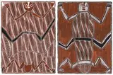Ji-Japurn – Ancestral Creator Beings I And Ii by England Bangala, 1997, natural earth pigments on paper, sold Mar 2010