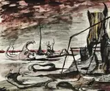 Study For Drought Series by Russell Drysdale, 1945, ink and wash on paper on composition board, sold Sep 2010