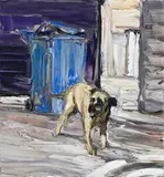 Dog And Wheelie Bin by Nicholas Harding, 2005, oil on canvas, sold Sep 2010