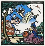 The Swing by Thea Proctor, 1925, hand coloured woodcut, sold Sep 2010