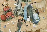 Construction With Wrecks, Dunny And Bull by William Robinson, 1984, oil on canvas, sold Nov 2010