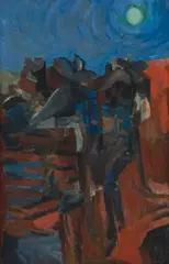 Ballad Of Native Stockmen No. 2 by John Molvig, 1958, oil on composition board, sold Nov 2010