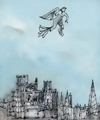 Angel Over Ely by Sidney Nolan, 1950, enamel and ink on glass, sold Nov 2010