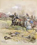 Charge des grenadiers à cheval de la Garde impériale contre les anglais, à Waterloo by Alphonse Lalauze, 1904, Aquarelle signée, sold Oct 2015
