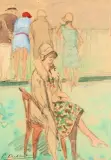 Élégante aux courses by Pierre Olivier Dubaut, Aquarelle sur traits de crayon, sold Jun 2015