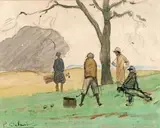 Sur le Green by Pierre Olivier Dubaut, Aquarelle sur traits de crayon, sold Jun 2015