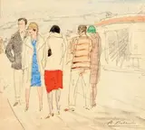 La promenade by Pierre Olivier Dubaut, Aquarelle sur traits de crayon, sold Jun 2015