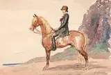 Cavalière à la fleur rouge by Pierre Olivier Dubaut, Aquarelle sur traits d'encre, sold Jun 2015