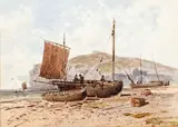 Barques de pêcheurs à marée basse by Eugène Ciceri, Aquarelle, sold Jun 2015