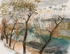 Paris, les quais by René Levrel, 1947, Pastel, sold Jun 2015
