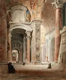 Intérieur de Saint Pierre de Rome by Édouard Baille, Aquarelle, sold Apr 2015