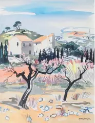 Mas en provence by Yves Brayer, Aquarelle, sold May 2014