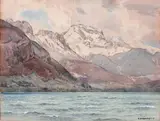 La Tournette par mauvais temps" by Eugène Bernhardt, 1937, Aquarelle avec rehauts de gouache, sold Apr 2014