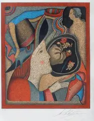 Personnages by Michel Chemiakine, Lithographie en couleur sur Japon nacré, sold Mar 2014