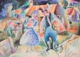 Scène de village by Béla Kádár, Aquarelle, sold Feb 2014