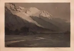 Croissant de lune sur les Alpes by Edgar Bouillette, Aquatinte signée et annotée «épreuve d'état», sold Jan 2014