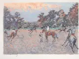 L'entrainement des jockeys by André Hambourg, Lithographie en couleur, sold Dec 2013