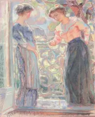 Deux femmes au balcon by Jean Peske, Pastel, sold Dec 2013