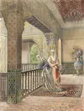 Deux femmes dans un intérieur mauresque by Federico Jimenez y Fernandez, 1884, Aquarelle signée et datée en bas à droite, sold Jun 2021