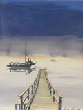 Voiliers au bout du quai by Nicolas Vial, 1990, Gouache signée et datée, sold Jun 2021