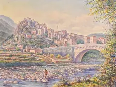 Corte, Vue générale by Mathieu Corizzi, Aquarelle sur papier fort, sold Jun 2023