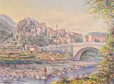 Corte, Vue générale by Mathieu Corizzi, Aquarelle sur papier fort, sold Jun 2023