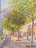 Une rue animée de Corte by Mathieu Corizzi, Aquarelle sur papier, sold Jun 2023