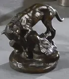 Dogue sur un rocher by Clovis-Edmond Masson, Épreuve en bronze à patine brune, sold Jun 2023