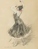 Danseuse espagnole by Antoine Calbet, Crayon noir et rehauts de craie, sold Jun 2023