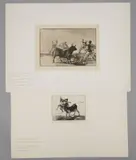 La populace coupant les jarrets d'un taureau avec les lances, des demi-lunes, des banderilles et autres armes Planche 12 de la suite la Tauromachie by Francisco Goya, Eau-forte et aquatinte Delteil, sold Jun 2023