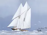 Voilier et navire by Léon Haffner, Gouache au pochoir, sold Jun 2023