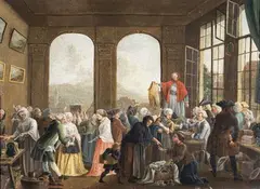 Une vente aux enchères by Samuel Hieronymus Grimm, 1760, Toile, sold Jun 2023