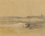 Paysage désolé à l'arbre mort by François-Auguste Ravier, Mine de plomb, aquarelle et lavis, sold Jun 2023