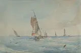 Bateaux de pêcheurs près d'un phare by Domenico Trachel, Aquarelle, sold Jun 2023