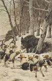 Le sanglier pris by Charles-Fernand de Condamy, Aquarelle et rehauts de gouache, sold Jun 2023