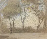 Paysage by François Guiguet, Pastel et crayon noir, le cachet au verso (absent du Lugt), sold Jun 2023