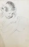 Portrait de fillette by François Guiguet, Crayon noir et sanguine sur papier bleu, non signé, sold Jun 2023