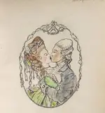 Les baisers, 1920-30 by Constantin Andréévitch Somoff, Encre de Chine, aquarelle, sold Nov 2014