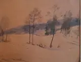 Paysage aux arbres enneigé by Emil Czech, 1895, Aquarelle sur papier, sold Oct 2021