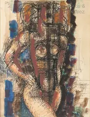 Nu debout by Marcel Gromaire, 1947, Plume, encre de Chine et aquarelle, sold Oct 2021