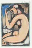 Nu assis de profil. Planche de la série des Fleurs du Mal. 1936-38 by Georges Rouault, Aquatinte en couleurs avec le monogramme et la date dans la planche en bas à droite, sold Oct 2021