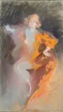 Jeune femme au drapé orange by Jules Chéret, Pastel sur toile, sold Oct 2021